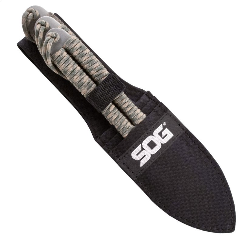 FLING THROWING KNIVES / 3 PACK / SATIN / NYLON SHEATH / CLAM PACK